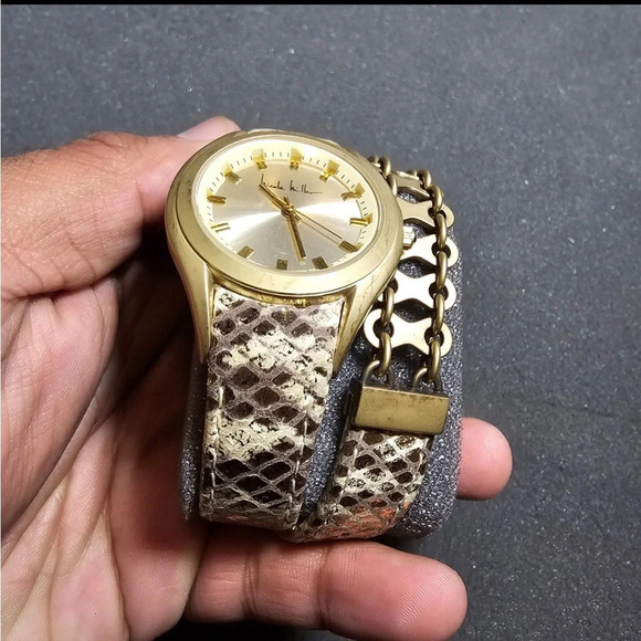 Nicole Miller Whitney Python-Embossed Leather Double-Wrap Strap 16" Quartz Watch - Picture 5 of 9